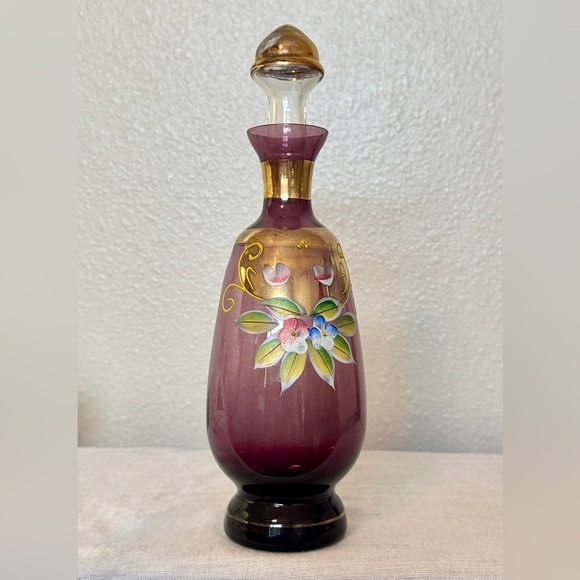 Antique Czech Bohemian Amethyst Glass Genie Decanter & Stopper - Picture 1 of 7